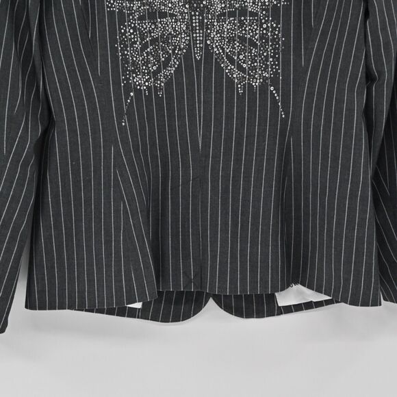 HIPCHIK COUTURE Blazer Womens Sz 8 Gray Pinstripe Rhinestone Butterfly Retro Y2K - Picture 7 of 13